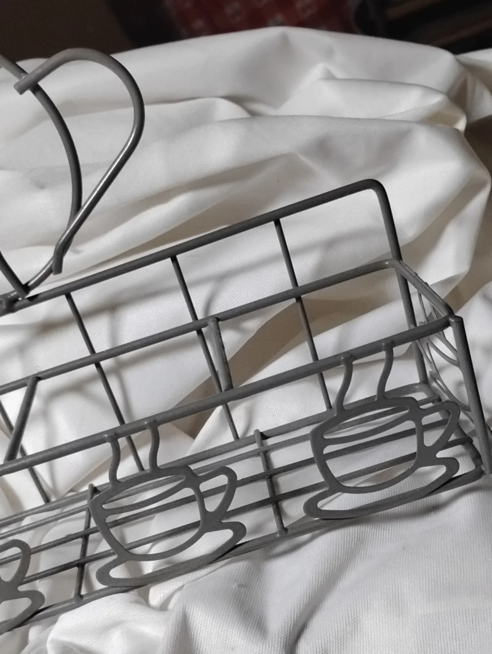 Teapot Design 4 Section Kitchen organizer gray enamel coated wire basket